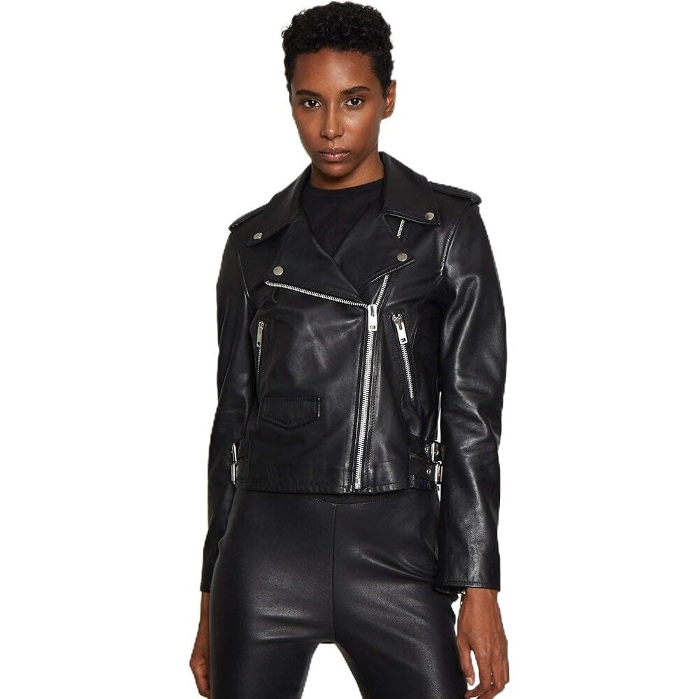 New Walter Baker Liz Lamb Leather Moto Jacket Zipper Short Black Size S